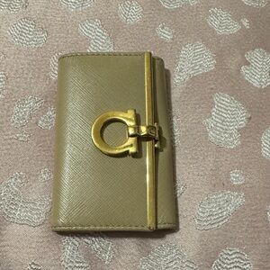 Salvatore Ferragamo Beige and Gold Key Holder